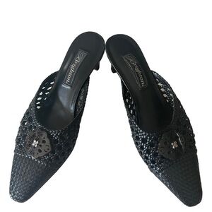 Brighton Tana Black Womens Woven Leather Heels Mule Kitten Heel Black Size 6.5